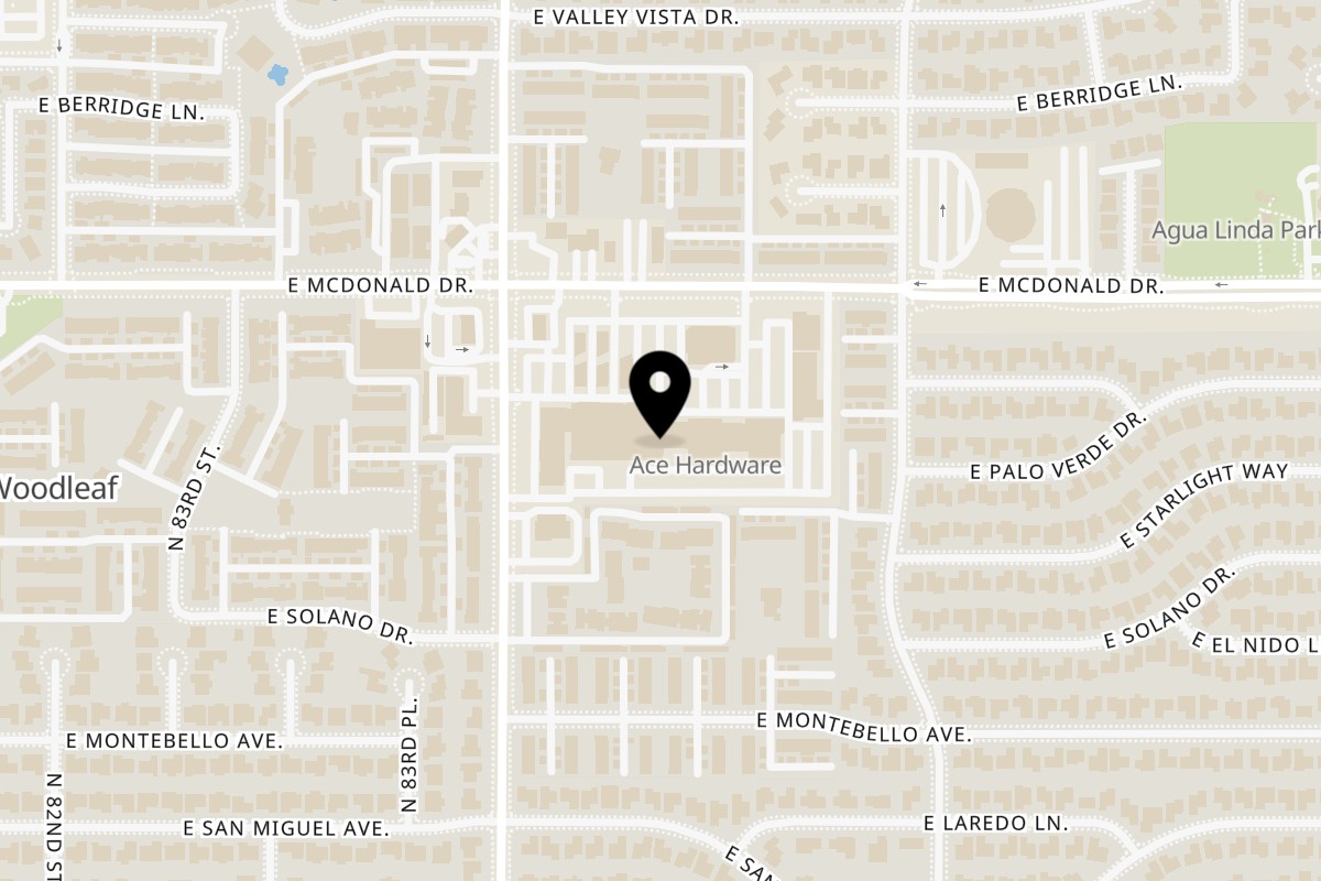 Map showing the location of Arizona BBQ Shack on 8471 E McDonald Dr in Scottsdale